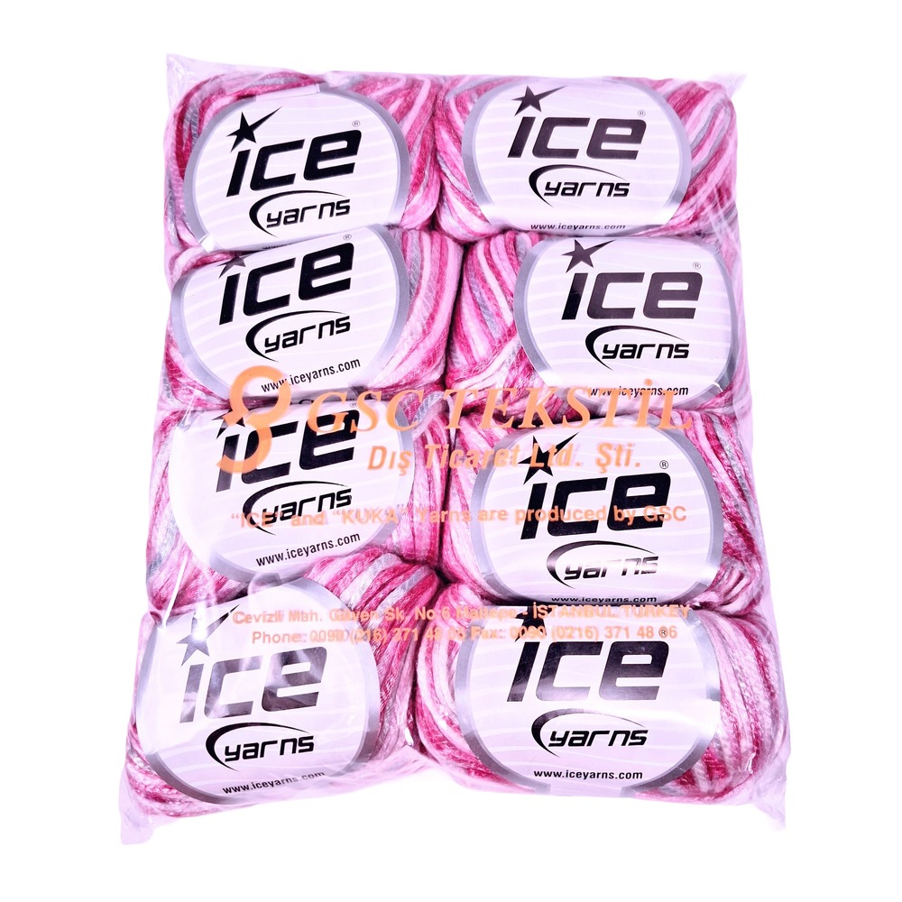Rockabilly Color #66212 Ice Yarns Pink Grey White Fuzzy Soft Shiny 50gram